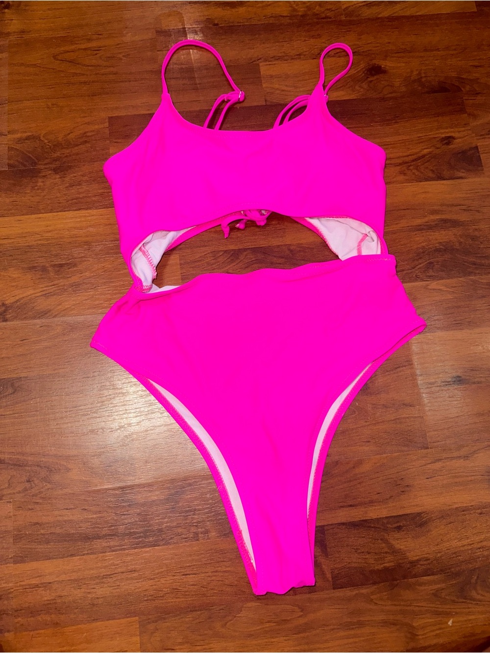 Hot Pink Cutout One-Piece Swimsuit for Women - Sleek Scoop Neck